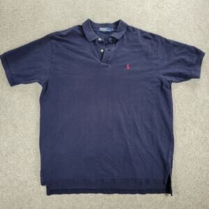 Polo Ralph Lauren Classic Polo Shirt Mens XL Navy Blue Custom Slim Fit Casual